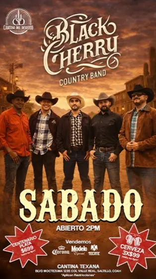 Flyer de sábado con banda, Cantina del Desierto