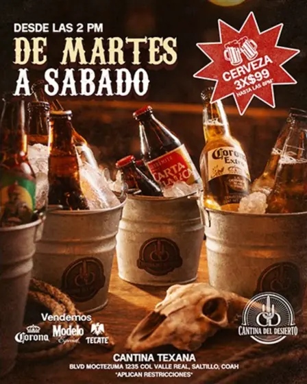 Flyer de promoción de martes a sábado, Cantina del Desierto